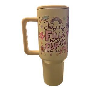 Jesus Fills My Cup Cream 40 Oz Tumbler with Straw, Soft Tip, Customizable Gift